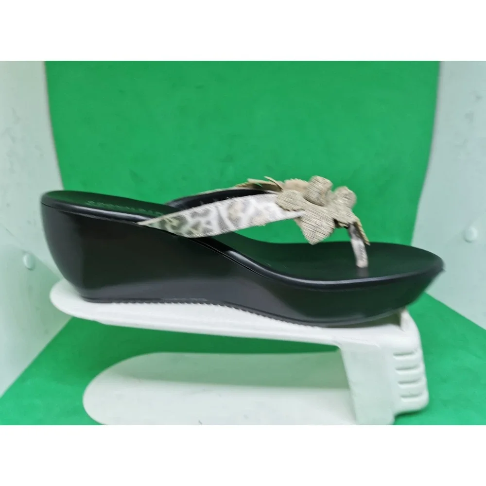 Donald J Pliner Ciss Floral Embellished Print Wedge Sandal Black Size 9M Italy